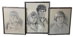 Brandi Downs Lot Of 3 Charcoal Portraits Siblings New Orleans Artist Jackson Sq