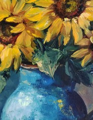 Original Oil Painting Sunflowers Floral Still Life 14×18 Canvas Signed Wall Art