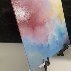 8″ x 10″ Original Acrylic Painting Clouds Sky Art Canvas Panel Decor With Easel