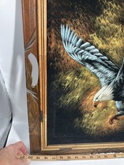 Vintage Oil On Velvet Painting Bald Eagle Carved Wood Frame Beautiful