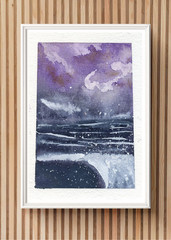 ACEO/ ATC Watercolor Seascape Ocean Storm Sea Purple Summer OOKA Painting