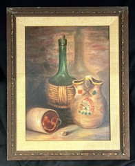 Original Alice Miller Oil Painting Still Life Whiskey Jug Crock & Indian Pottery