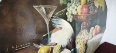 Antique Oil Painting J. Silbermann Circa 1928 Still Life Hunting Fruit Wine Signed
