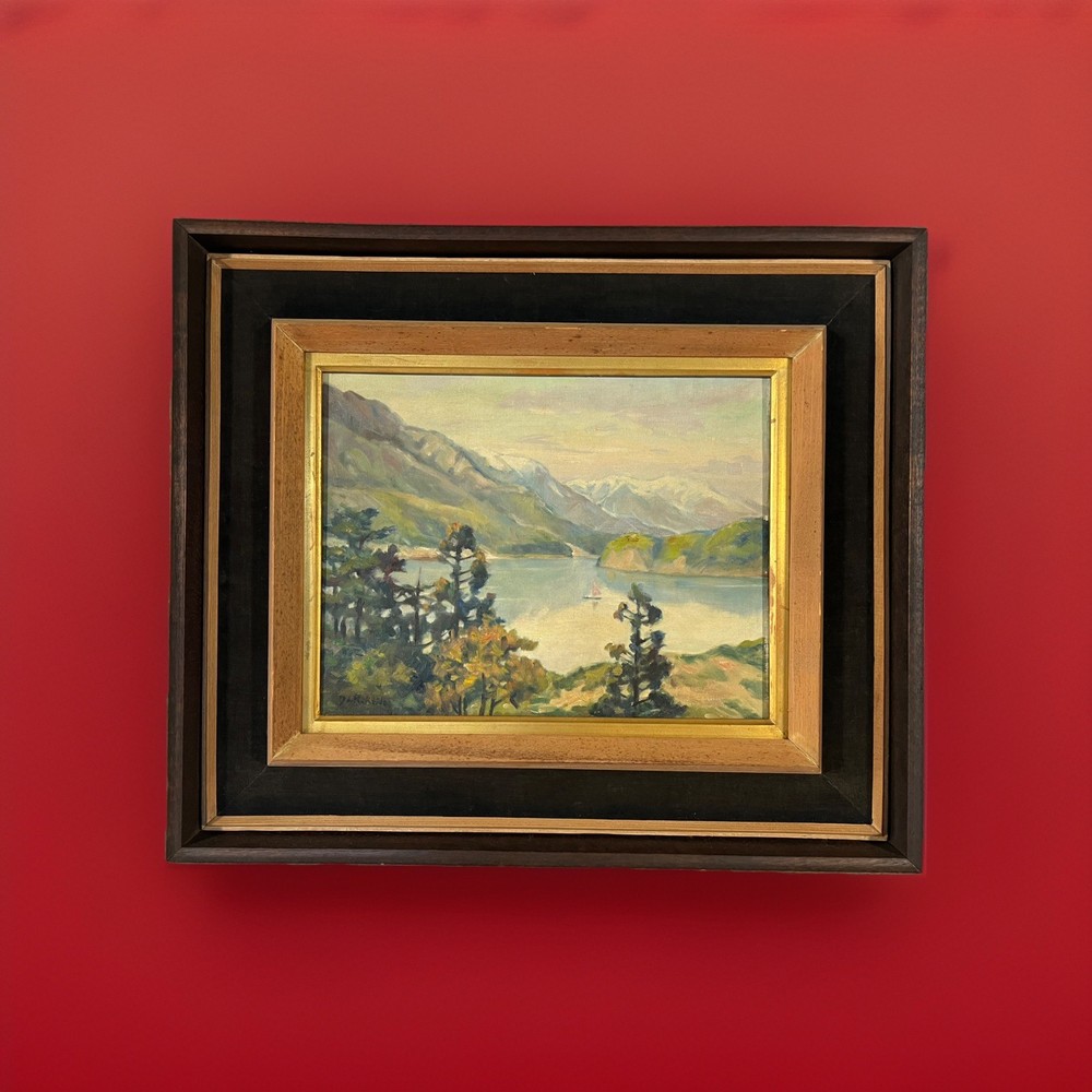 1940 Japanese Semi Antique Landscape Oil Painting Vintage Landscape Painting