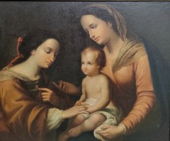 Antique 19c Italian School Oil Painting The Mystic Marriage Of St Catherine