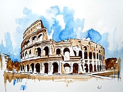 Watercolor art OOAK hand painted signed „COLOSSEO“art on cardboard 20×30 cm