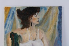 Mid Century Lady Portrait Female Oil Painting On Canvas Unsigned