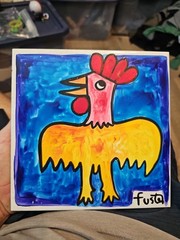 José Fuster Rooster Painting Ceramic Tile Extremely Vintage Rare Collectible