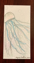 Small 2×4″ art Original silver jellyfish bubbles painting by Lynne Kohler