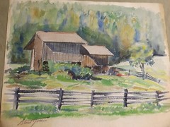 1950 Austria En Plein Air Watercolor Painting Barn w Home Above? by Stuart Jones