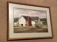 1992 Kinley Shogren AMISH FARMING Horse Drawn Orig Barn Ohio Watercolor Painting