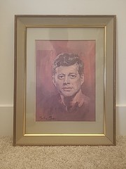 Martha Moore Unfinished Portrait JFK John F. Kennedy Vintage Signed Print Framed