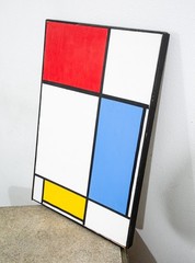 Mid Century Modern Painting Art Abstract Expressionism Red White Yellow Blue Mcm