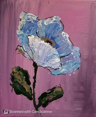 Original Acrylic Painting 8X10 Signed Canvas Art, Pallet Knife Blue FLower