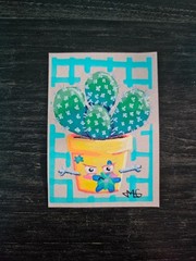 „Angry Cactus“ OOAK Cactus Cuties ACEO Original Art Card – by EmLou Artwork