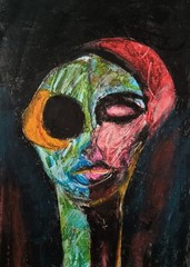 Portrait – Abstract Modern Art – Oil Chalk A4 Paper – Modern Art