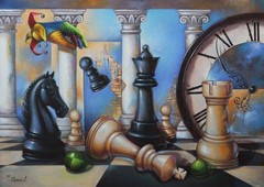 Original Oil Painting Pop Illusion Chess Game Art Sery Dmitry