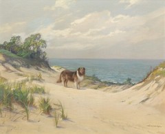 Charles Vickery (American, 1913 – 1998) Seascape with Collie Oil on board signed
