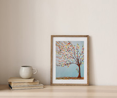 ORIGINAL ABSTRACT TREE FALL LEAVES ARTWORK PAINTING ACRYLIC ON CANVAS 9X12 ooak