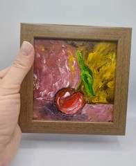 Original Oil Painting Cherry Miniature Cheap Gifts Signed Framed Size 4×4 inches