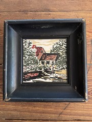 Framed Hand Painted Tile Rural Cottage Scene Art – Duze
