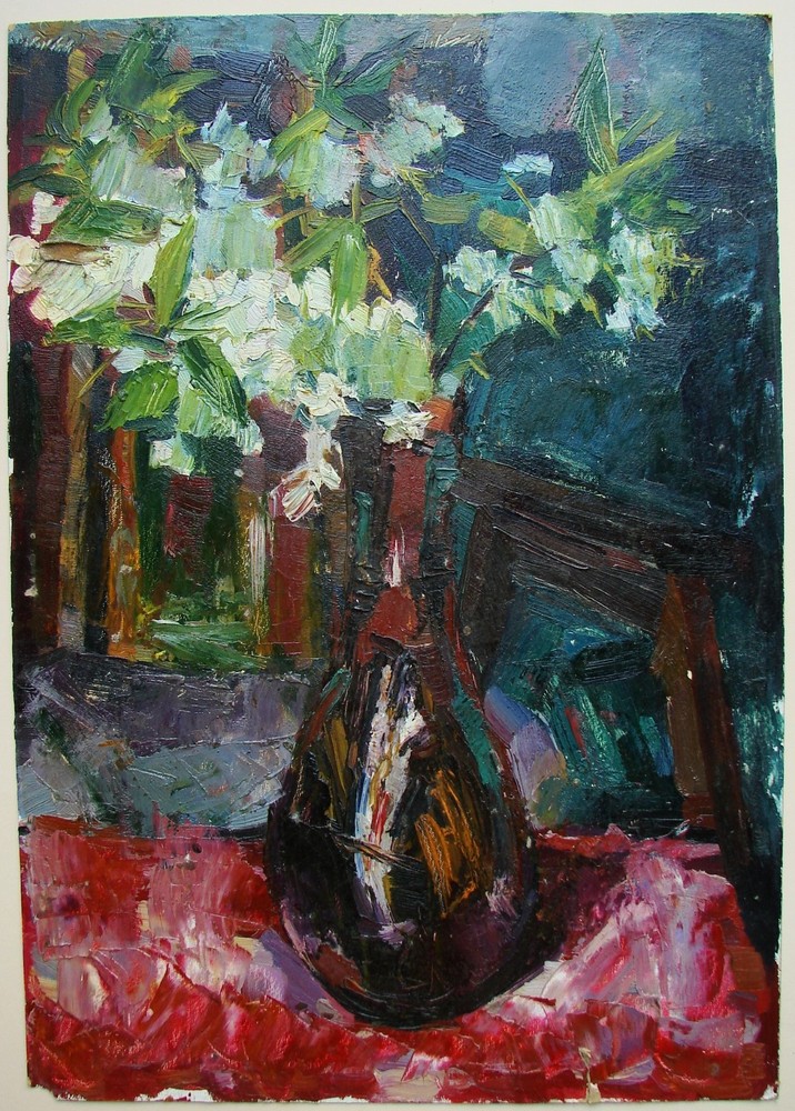 Ukrainian Soviet USSR oil Painting impressionism Still Life flowers vase