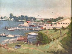 Circa 1950s Oil Painting Lake Scene Framed