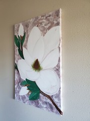 Handmade Painting Acrylic Wood Frame 24x16x0.5in Art Decor Flowers Magnolia