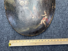Antique Oil Painting Oval Canvas Virgin Mary St Anthony Baby Jesus 18th. Century