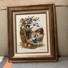 Vintage C Carson Amish Children Picking Apples