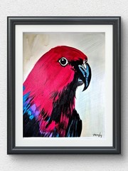 Original Acrylic 11×14 Female Eclectus Parrot Signed Expressionist Wall Art P265
