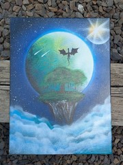 Floating Tree of Peace, 12×16 Spray Art on Canvas. Original Work. Signed.