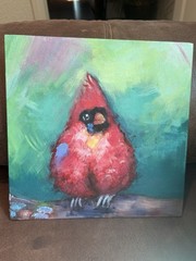 Original Watercolor Painting Red Christmas Cardinal Bird Art 25 cm x 25 cm