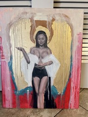 Original Figurative Painting on Canvas, Angel Woman Figure Portrait, Unframed