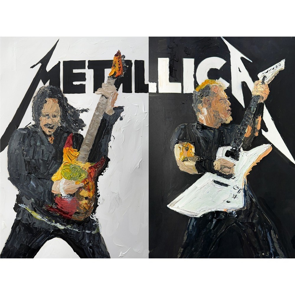 ORIGINAL 2 Piece 11×17″ Metallica Hetfield Hammett Music Impasto Art Painting