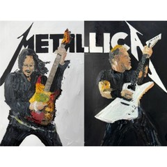 ORIGINAL 2 Piece 11×17″ Metallica Hetfield Hammett Music Impasto Art Painting