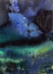 Original Watercolor Painting Space Wall Art Night Painting