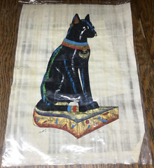 Vintage Sphinx Papyrus Gallery Original Painting Egyptian Black Cat Deity Signed
