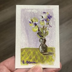 ACEO Original Painting Artist Card Abstract Flowers in the Vase in Acrylic