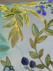 Watercolor Painting Botanical Flowers Leaves Floral Art Shimmer Gold Berries