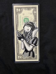 Wicked Snow White Original 2 Dollar bill painting Tattoo Art Graffiti Art