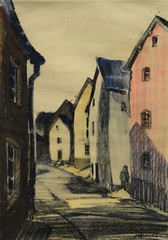 Adolf Herres 1888-1969 Trier / Aquarell „Schönecken – Eifel“ Straße / um 1930-35