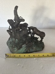 Animal Bronze 19th Century Deer Group By Ronl 1971