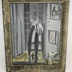 HARVEY PARKS WATERCOLOR PAINTING 1975 FIGURES IN A ROOM W/ WINDOWS