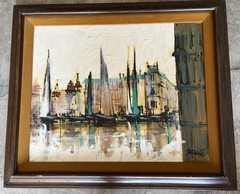 Vintage Large Framed Oil Painting on Canvas 22×26, Signed By Lee Reynolds |boat
