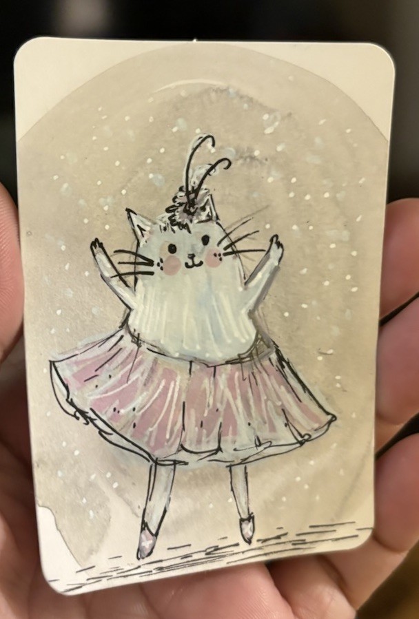 ACEO Original Cat painting ATC OOAK Cottagecore Whimsical Funny Feline Art