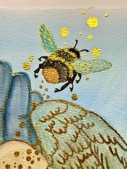Watercolor Painting Original Memorial Art God’s Hands Floral Bumblebee