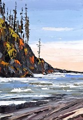 Original Oil Painting Oregon Coast with Pine Trees Seascape 5×7 Landscape Art