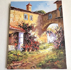 Mediterranean House Garden Bell Tower Italy Oil Painting Artist Signed Original
