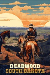Deadwood SD Cowboys On Horseback Travel Poster Framed Canvas Old West Cowboy art